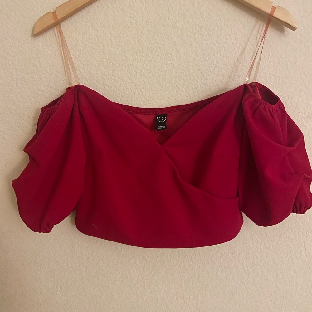 WINDSOR RED OFF THE SHOULDER CROP TOP